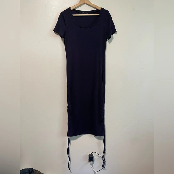 Shein Women’s Navy Blue Drawstring Ruched Side Scoop Neck Dress - Medium - Picture 2 of 10